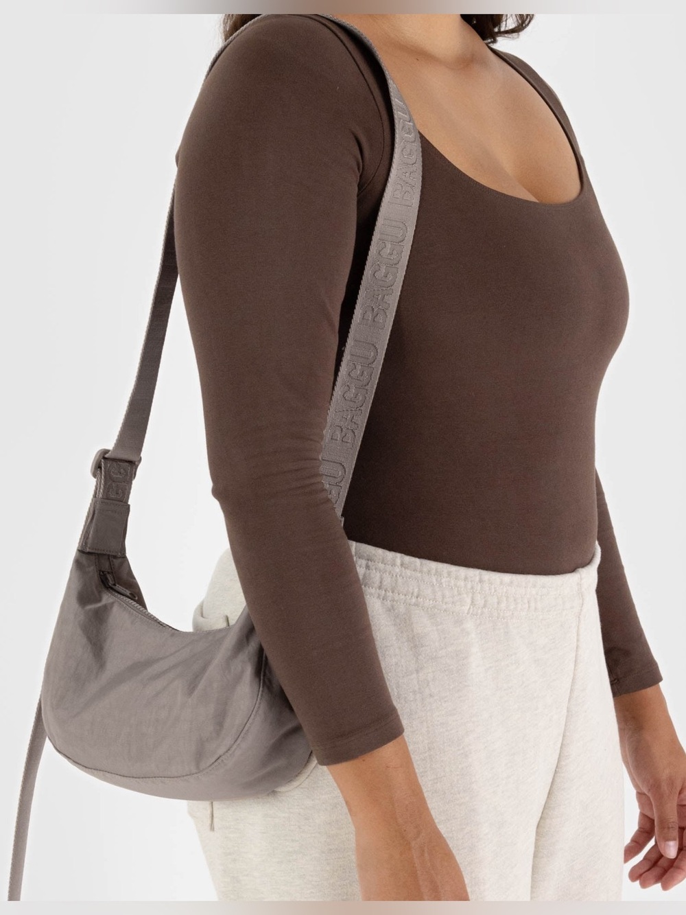 BAGGU Small Nylon Crescent Bag in DOVE - Picture 2 of 5